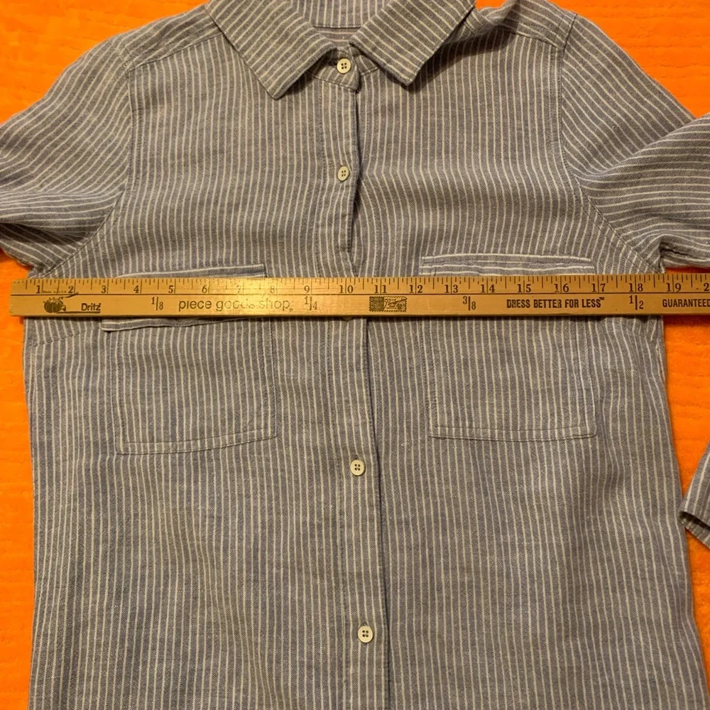 Light Blue Striped Linen Shirt Dress Long Sleeve Size Small/Tall - Picture 13 of 13